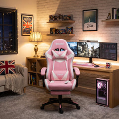 ZADAR White/Pink Musical Gaming Chair with Bluetooth, RGB & Footrest