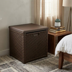 LS Home Brown Rattan Effect Garden Storage Box - 75L Outdoor Chest