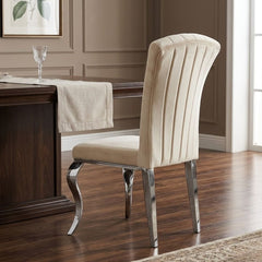 Armenia Cream Velvet Dining Chairs - Set of 2 with Polished Silver Legs