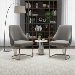 Set of 2 Lasco Grey and Silver Velvet Dining Chairs with Metal Legs