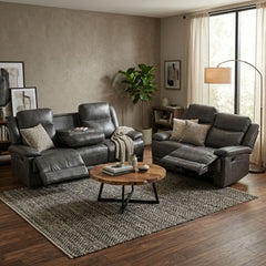 Casper Grey Leather 3 and 2 Seater Manual Recliner Sofa Set Pack