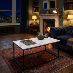 Zurich Marble Finish Coffee Table with Black Metal Frame Living Room