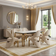 Sorrento White Marble 180cm Dining Table & 6 Santorini Cream Chairs