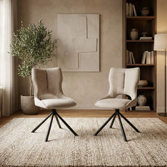 Set of 2 Beige Roseland 360 Swivel Dining Chairs | Modern Fabric