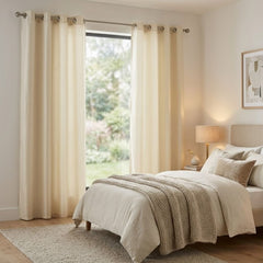 Cream Faux Silk Fully Lined Eyelet Curtains - 1 Pair