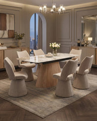 Monaco Beige Stone Extending Dining Set 6 Maryland Swivel Chairs