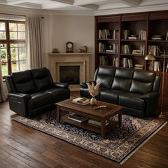 Casper Black Leather 3 and 2 Seater Manual Recliner Sofa Set Pack