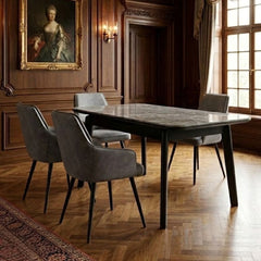 Arizona Grey Ceramic Extending Dining Set 4 PU Leather Chairs