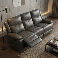 Casper Grey Leather 3 Seater Manual Recliner Sofa Cup Holders