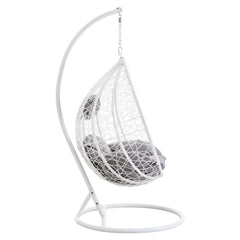 Goa White Rattan Effect Hanging Egg Chair Swing Grey Cushions