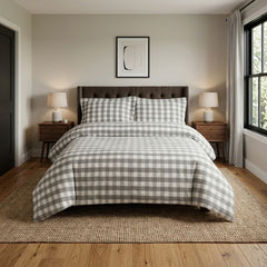 Gaveno Cavailia Natural Gingham Double Duvet Cover Microfibre Set