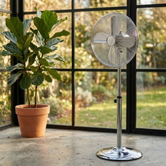 16" Chrome Metal Stand Fan - Oscillating & Adjustable Pedestal Fan