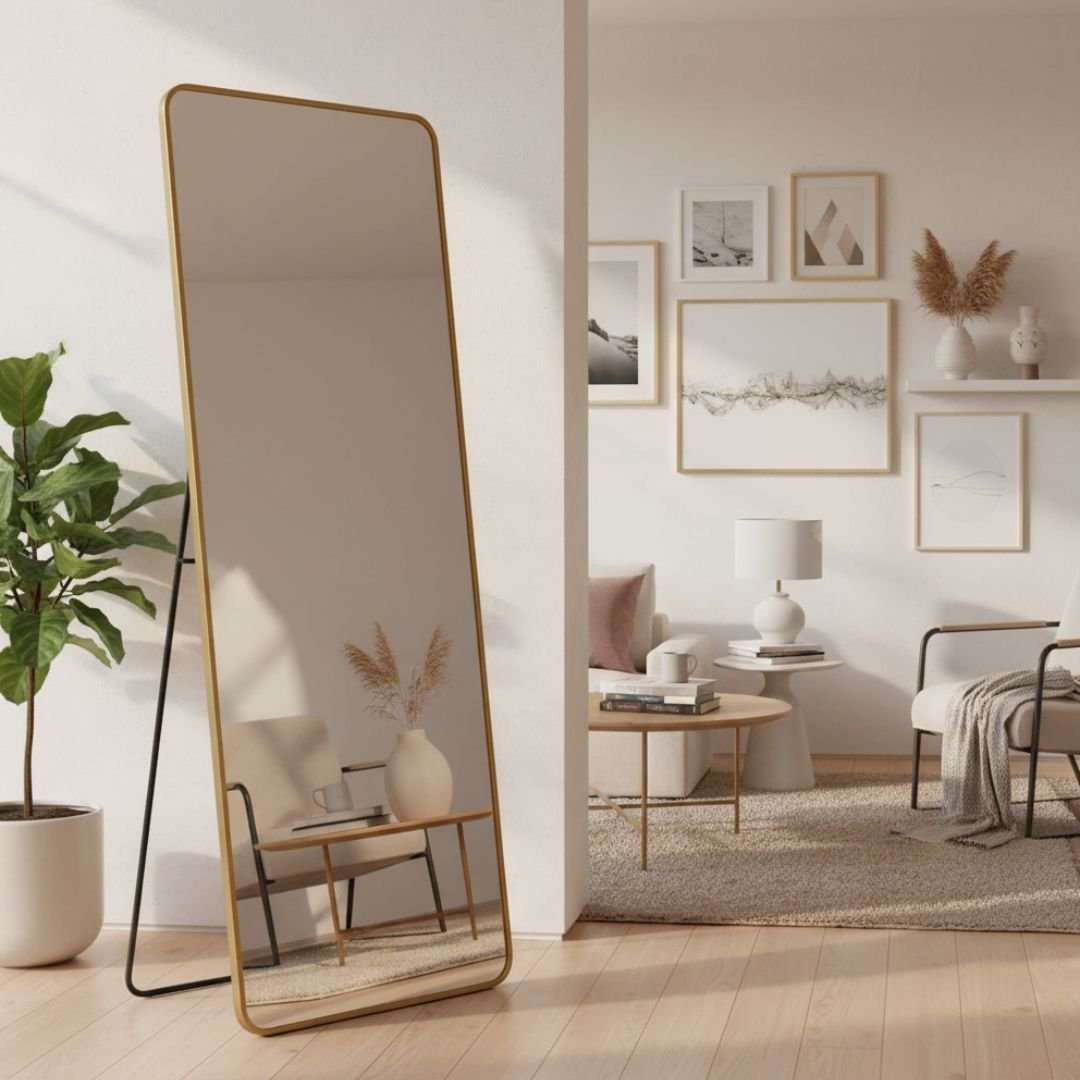 Verona Gold Soft Edged Metal Mirror - 60x165cm Modern Full Length