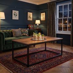 Tromso Dark Wood Coffee Table with Black Metal Frame for Living Room