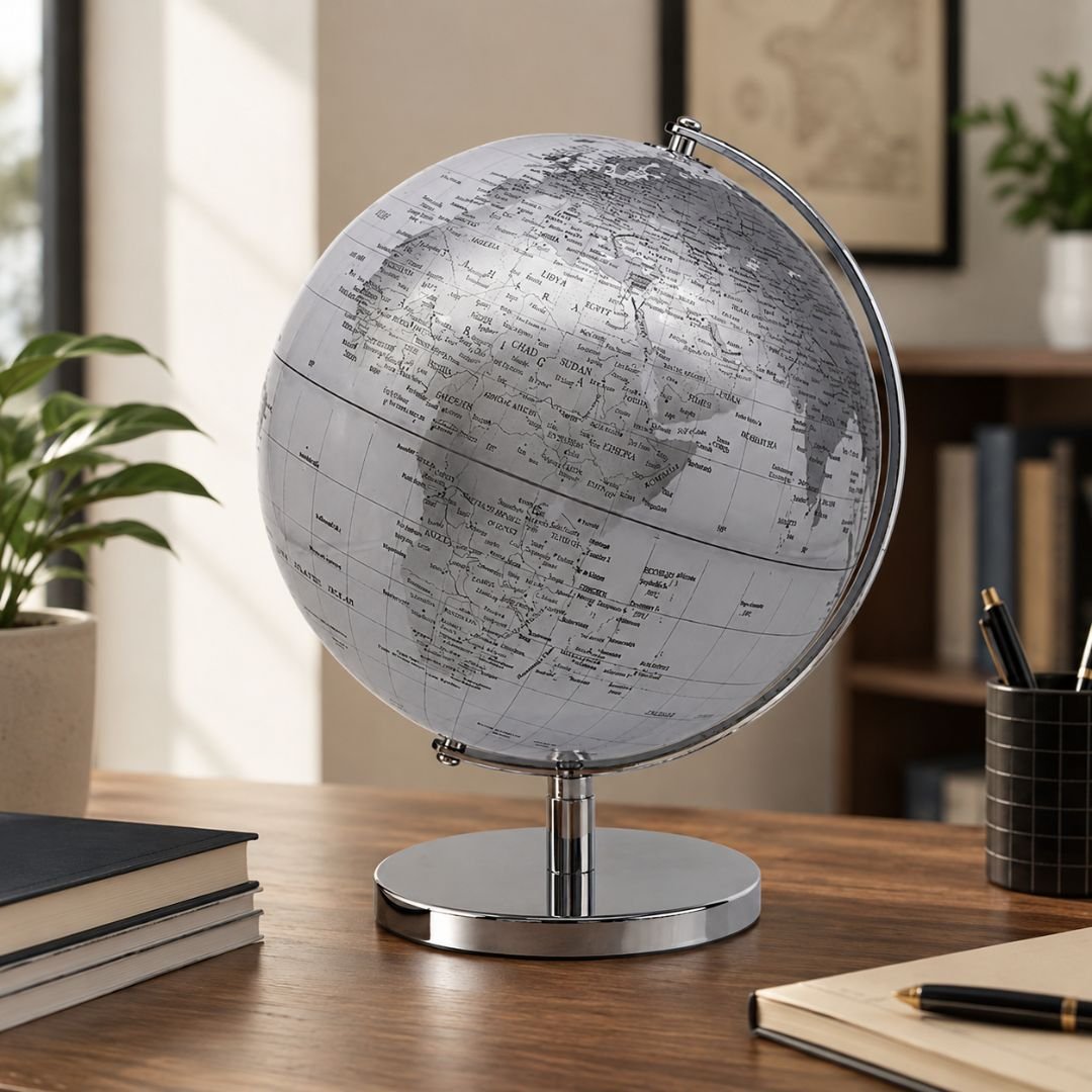 Leonardo Collection Large Rotating Globe - Silver & White Desk Decor