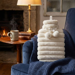Ribbed Fur 1.7L Hot Water Bottle with Poms - Luxury Cream Winter Gift