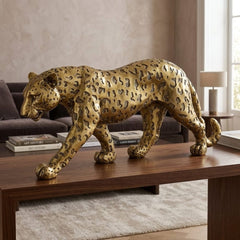 Gold Leopard Desktop Statue - Small Tabletop Animal Figurine Decor