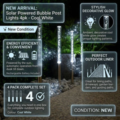 Solar Powered Bubble Post Lights 4pk - Cool White LED Garden Path