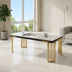 Cindy White Sintered Stone Coffee Table - Luxury Gold Geometric Base