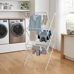 LS Home 3-Tier Foldable Clothes Airer - Lightweight Grey Indoor Dryer