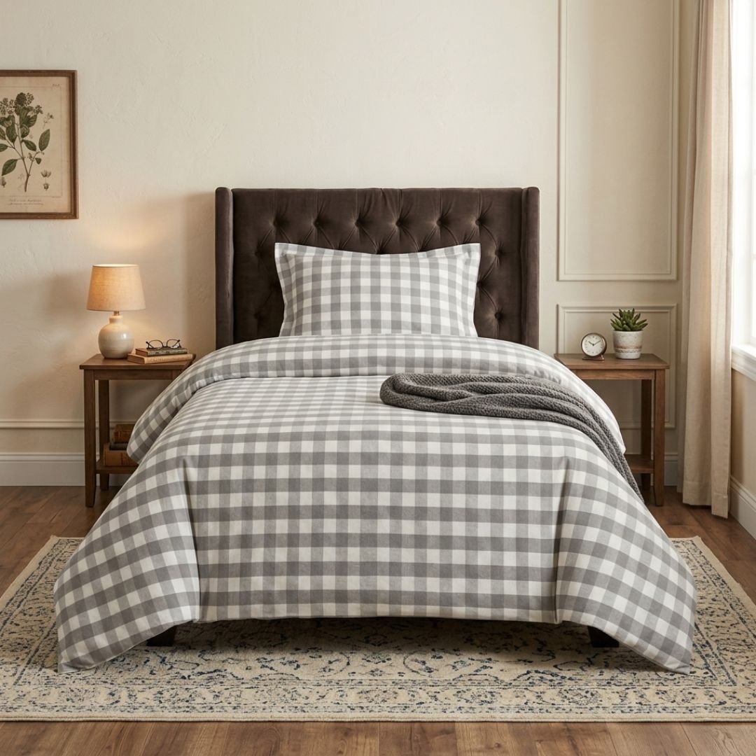 Gaveno Cavailia Natural Gingham Single Duvet Cover Bedding Set