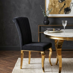 Armenia Black Velvet Dining Chairs - Set of 2 with Polished Gold Legs
