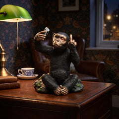 Home Luxe Cheeky Monkey Selfie Phone Middle Finger Statue | 18cm