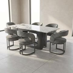 Lina 180cm Grey Marble Dining Table & 6 Grey Lina Chairs Set
