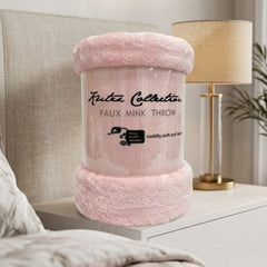 Kutex Blush Faux Mink Throw - 200x240cm Extra Large Soft Cuddly Blanket