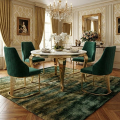 Sofia 150cm Cream Gold Marble Dining Table & 4 Lasco Green Gold Chairs