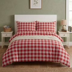 Gaveno Cavailia Red Gingham Double Duvet Cover Microfibre Bed Set