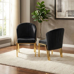 Set of 2 Black Velvet Fabio Dining Chairs with Luxury Gold Frame
