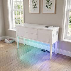 Aura High Gloss White Sideboard with LED Light, USB & Bluetooth 120cm