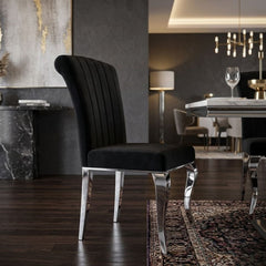 Armenia Black Velvet Dining Chairs - Set of 2 with Polished Silver Legs