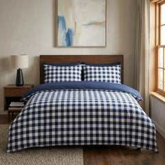 Gaveno Cavailia Blue Gingham Double Duvet Cover Microfibre Bed Set