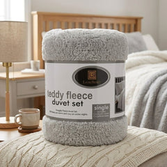 Laura Secret Teddy Fleece Single Duvet Set - Silver Warm Snuggly Bedding