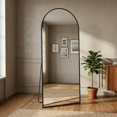 Black Arch Metal Mirror 60x165cm - Modern Bevelled Wall & Floor Mirror