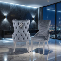 Set of 2 Grey Victoria Dining Chairs Chrome Leg | Home Luxe Interior