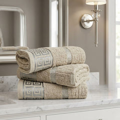 Snoozeville Odello Natural 100% Cotton Greek Design Bath Sheet