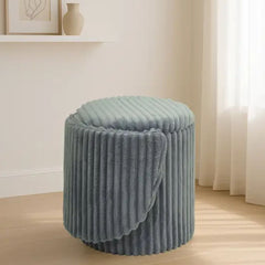 3 In 1 Grey Malibu Bouclé Ottoman Storage Stool - Modern Round Seat