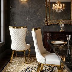 Samara Cream Gold Velvet Dining Chairs - Set of 2 Quilted Back