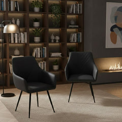 Set of 2 Stanford Grey Faux Leather Dining Chairs with Armrests