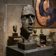 Stone Effect Face Sculpture - 95cm weathered Indoor/Outdoor Bust