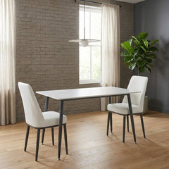Set of 4 Oxford White PU Leather Dining Chairs with Slim Metal Legs