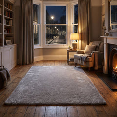 Mocha Burton Rabbit Fur Soft Touch Rug Anti Slip Washable UK Rug