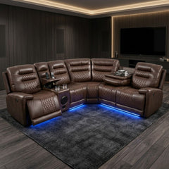 Daytona Brown Electric Leather Corner Recliner - Bluetooth & LED