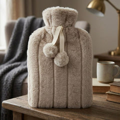 Winter White 2L Faux Fur Hot Water Bottle - Luxury Plush Pom Pom Gift