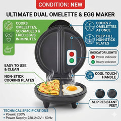 WeightWatchers Dual Omelette Maker - Non-Stick 750W Egg Cooker, Black