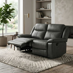 Casper Grey Leather 2 Seater Manual Recliner Sofa Comfort Seat