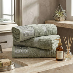 Snoozeville Odello Sage Green 100% Cotton Greek Design Bath Sheet
